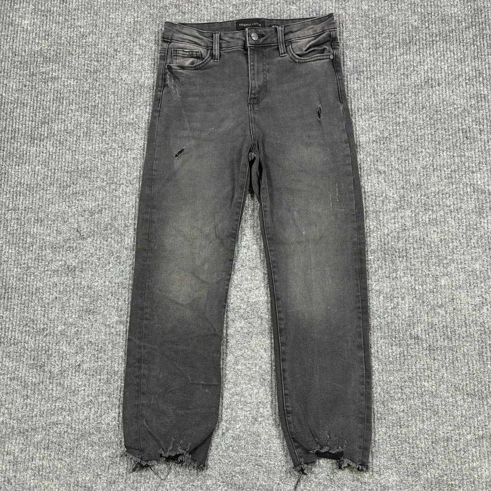 Kendall + Kylie The Icon High Rise Straight Jeans Womens 7/28 Black Distressed